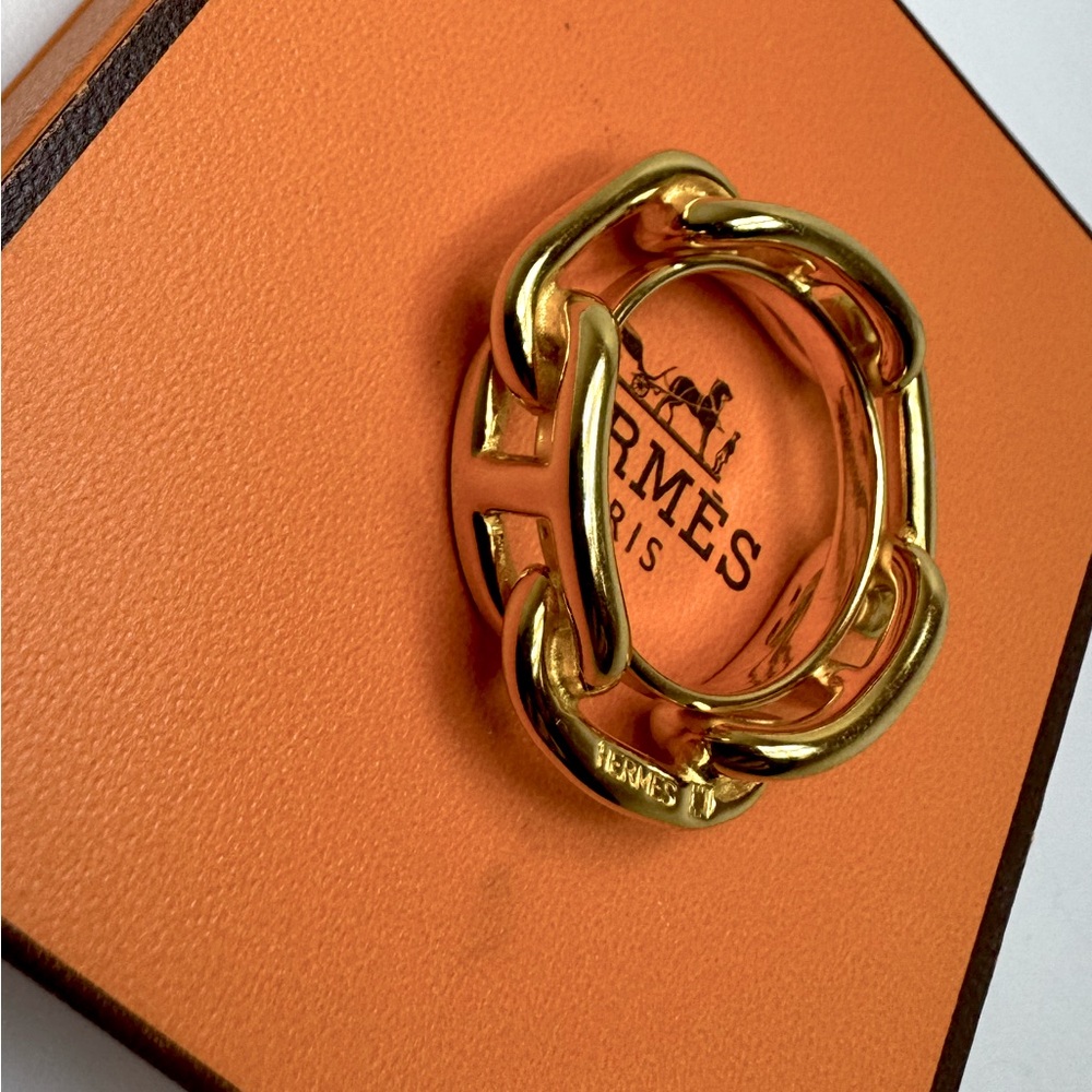 Hermès Scarf Ring Chaine d’Ancre Vintage Gold Anchor Link Rare 1990s Boxed - Picture 7 of 9